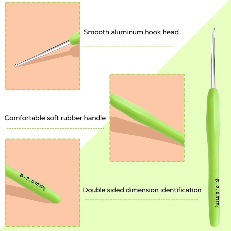 Gerute 2mm Crochet Hook, Ergonomic Crochet Hooks with Soft Rubber Handle and Smooth Glide Head - Lightweight Aluminum Needles for Beginners, Arthritis, Yarn Projects, Long Crafting Sessions (2.0 mm) - Image 3